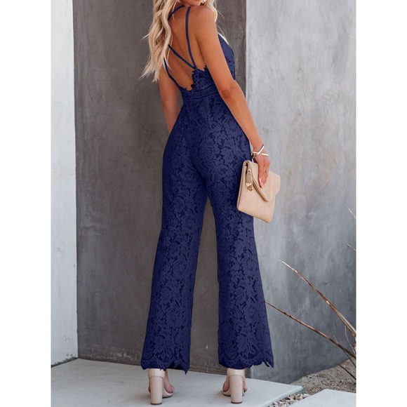 Lace V-Neck Spaghetti Strap Jumpsuit in White - Picture 8 of 12